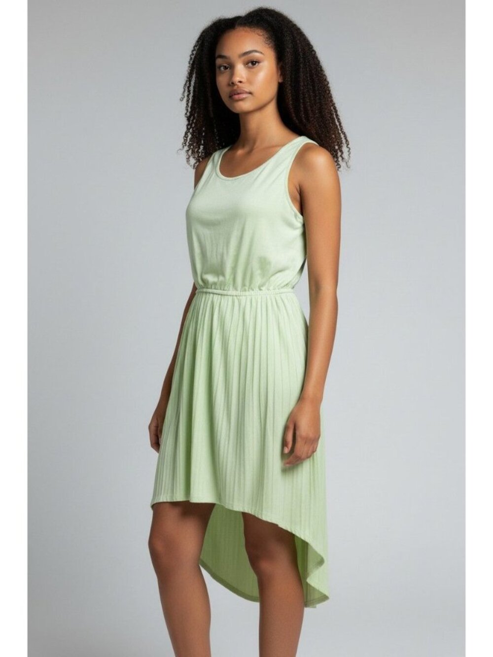 Olive & Oak Hi-Low Pleated Rayon Blend Dress, Green Mist,  XS